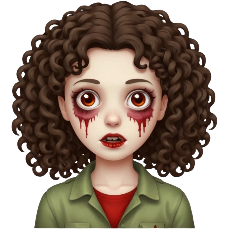 zombie brunette girl with curly, almost straight hair big emoji