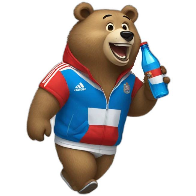 laughing russia bear in a adidas tracksuit holding a glass bottle emoji