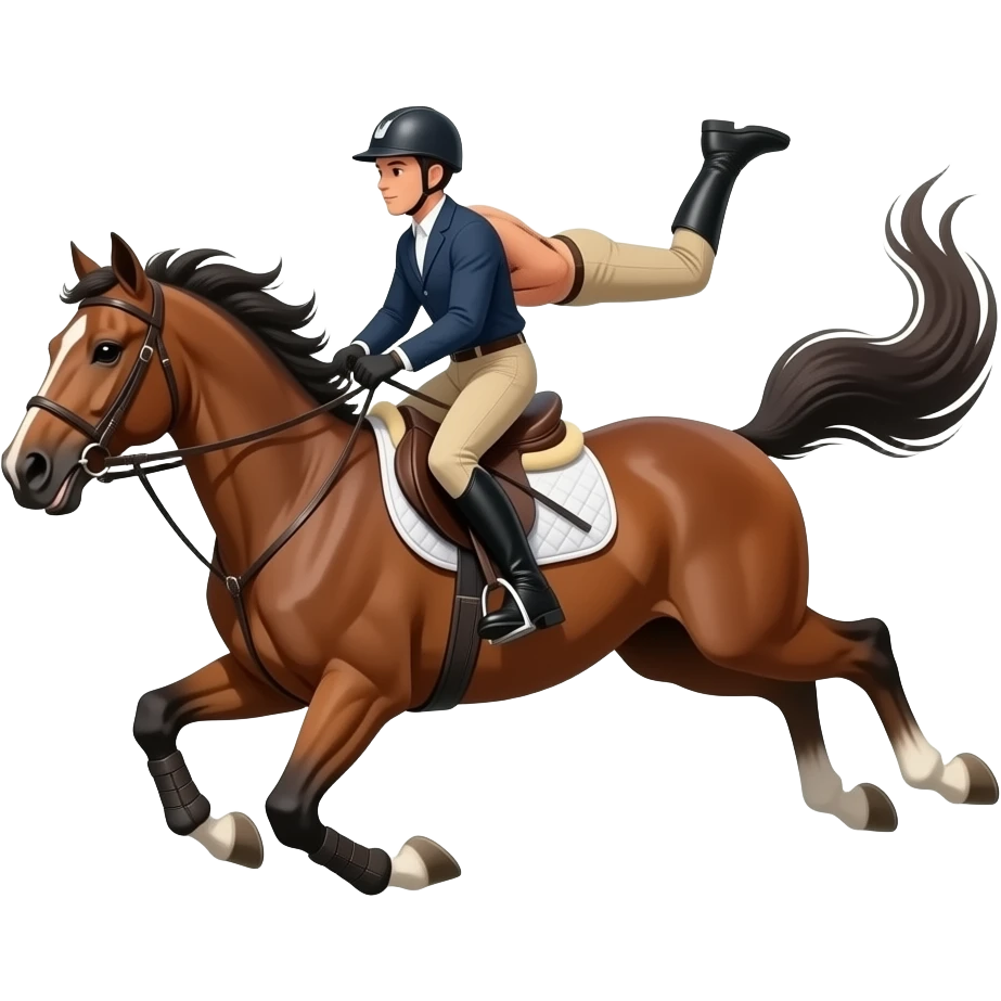 1 persona montando a caballo pero que se cae del caballo hacia atras emoji