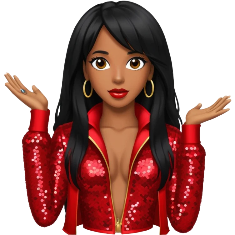 Kelly Rowland with long black hair, red sequin tour outfit  emoji