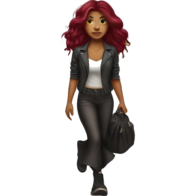Beautiful tattooed  burgundy long haired woman crossing the street emoji
