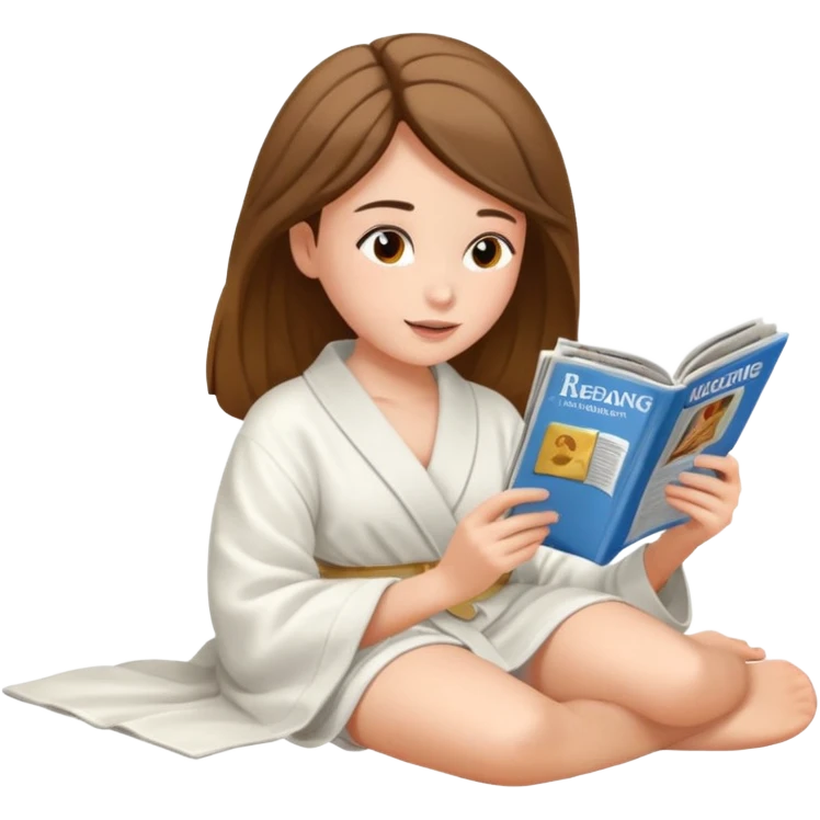Girl in white robe laying sideways reading magizne  emoji