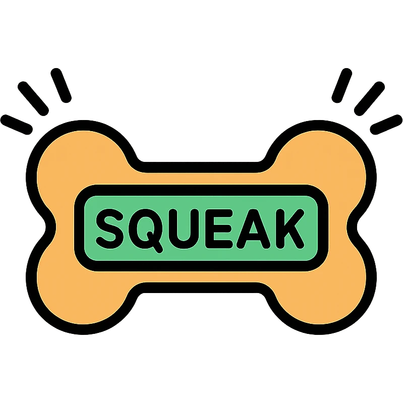 dog bone with the word 'squeak', colorful lineal color icon with black outlines emoji
