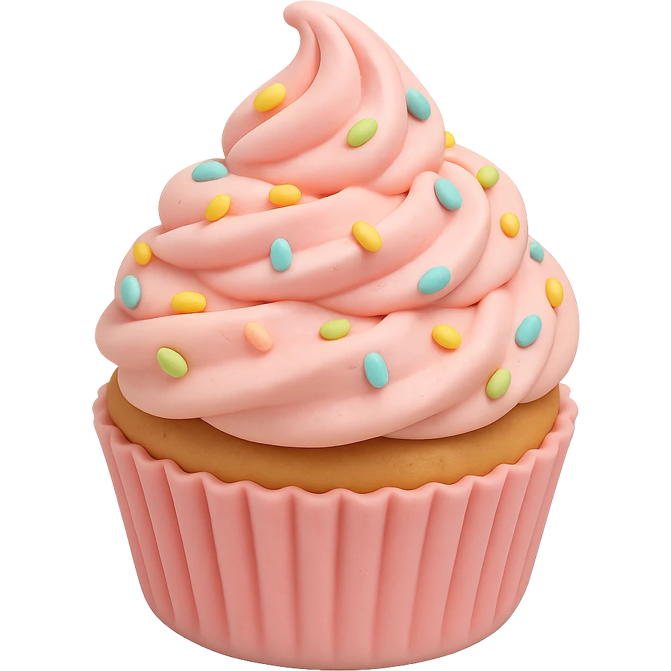 Add colorful sprinkles to the pink icing, keep the fondant cake art style and transparent background. emoji