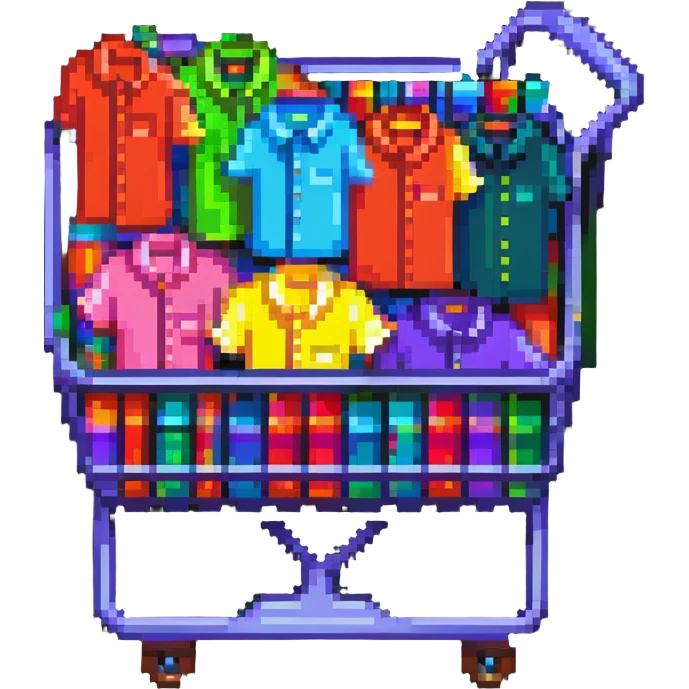 shopping cart filled with colorful clothes emoji