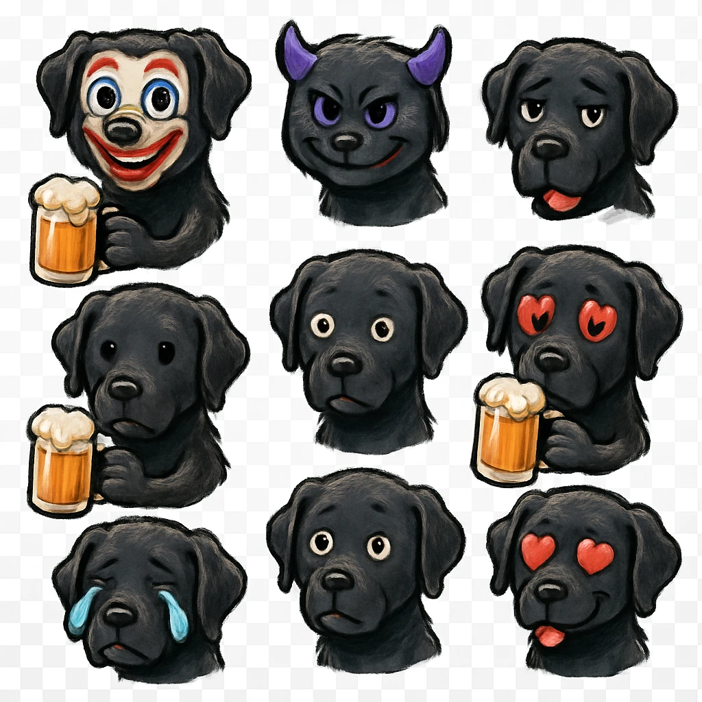 Black lab with a beer emoji