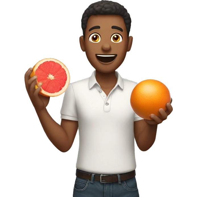 Excited man holding a grapefruit emoji