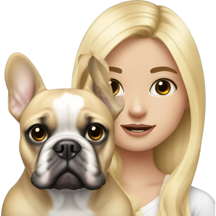 Long hair Blonde girl with black/white French bulldog emoji