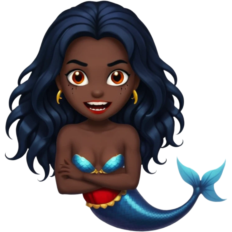 A black mermaid who is also a vampire. Color theme is black also make the fangs visible emoji
