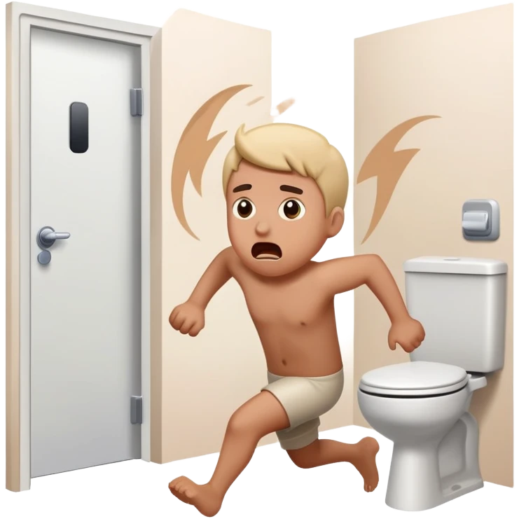 character rushing urgently to bathroom with panicked expression emoji