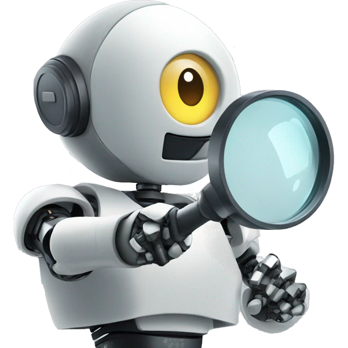 robot using magnifying glass on knowle emoji