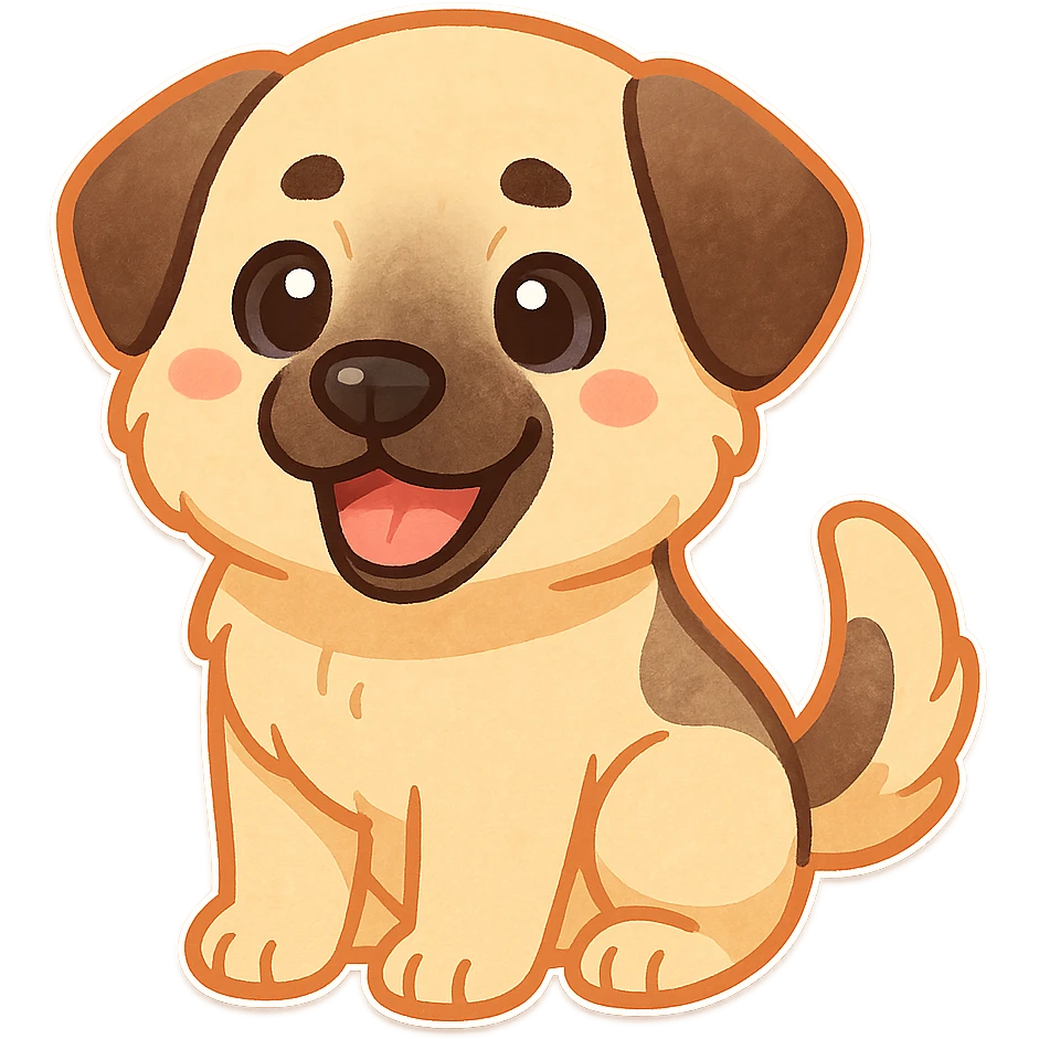 colorful and cheerful cartoon sticker of a Kurdish dog (native dog of Kurdistan, e.g., Kurdish shepherd dog), no text, suitable for WhatsApp and Instagram, transparent background emoji