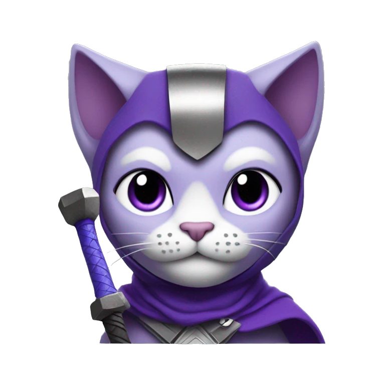 Purple cat in Thor costume and with hammer emoji