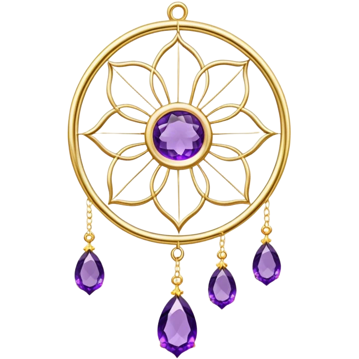 Epic beautiful gorgeous cute gold suncatcher, threads with shiny sparkly amethyst gemstones, flowers emoji