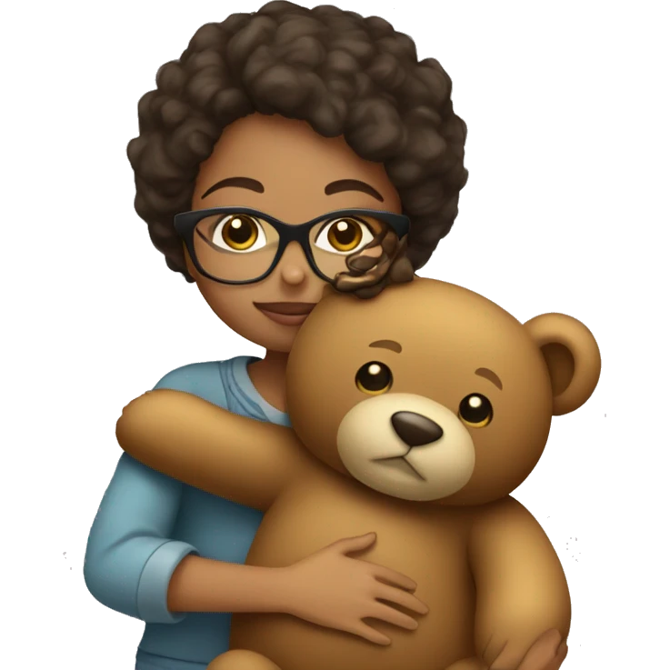 Girl wearing glasses hugging a teddy bear emoji