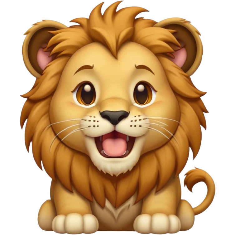 Cinematic Cute Yawning Lion Cub Portrait Emoji, Head tilted slightly with a dramatic, wide-open yawn, showcasing a soft, downy tawny Fur with a majestic mane, floppy ears slightly drooping, round amber eyes barely open in drowsy contentment, Simplified yet irresistibly adorable features, highly detailed, glowing with a soft, cozy glow, high shine, relaxed yet expressive, stylized with a touch of savannah whimsy, bright and endearing, soft glowing outline, capturing the essence of a sleepy yet affectionate Lion Cub, so drowsy it feels like it could stretch out of the screen and curl up for a nap! emoji