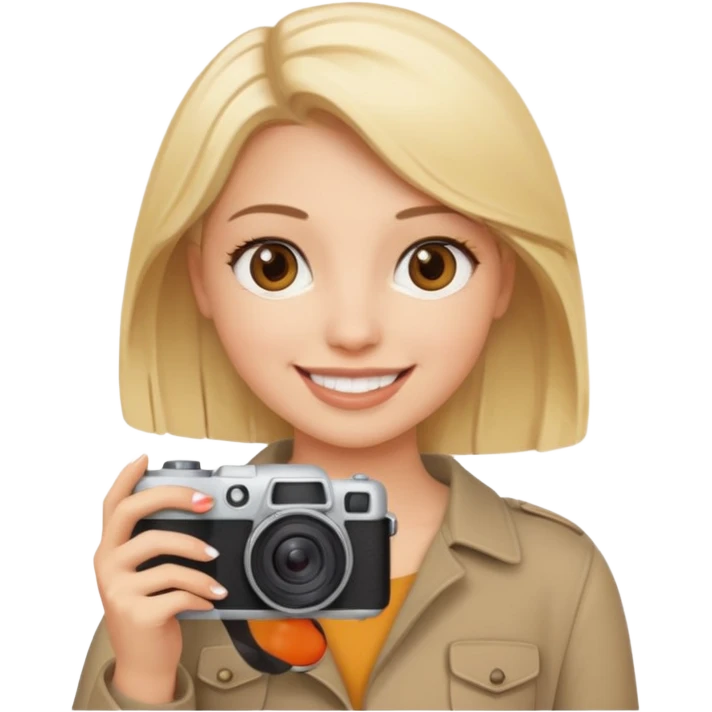  femme blonde yeux marron qui tient un appareil photo emoji