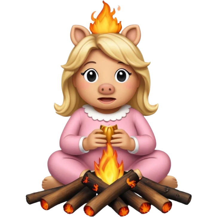 Miss Piggy roasting over a fire emoji