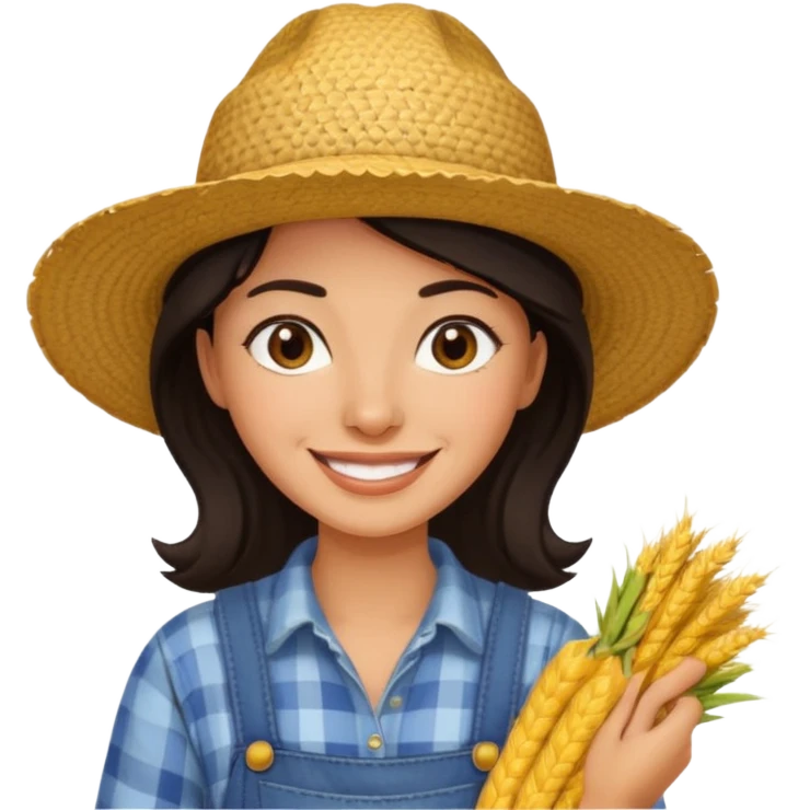 farmer dark hair woman with straw hat emoji