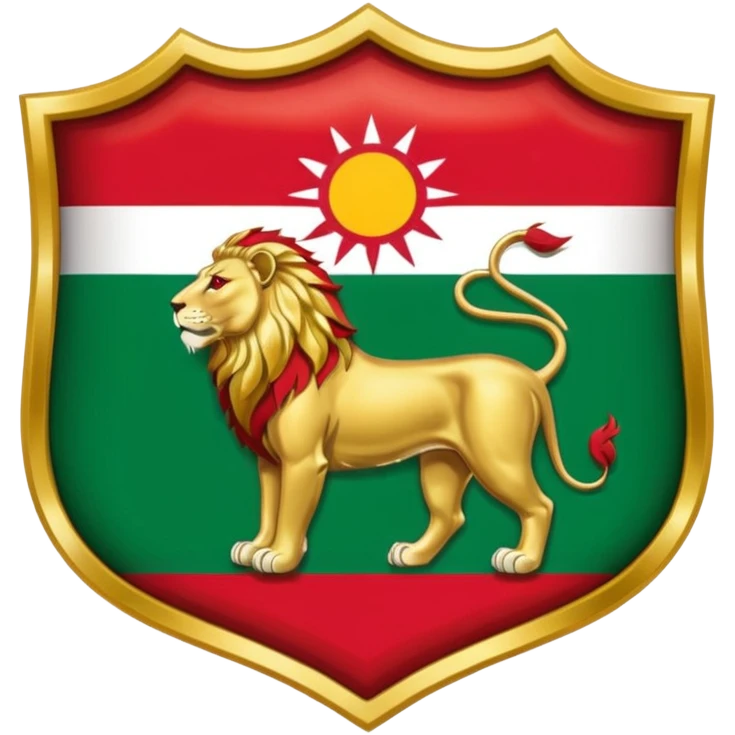 rectangular shield with the flag of Iran, with a lion and a sun emoji