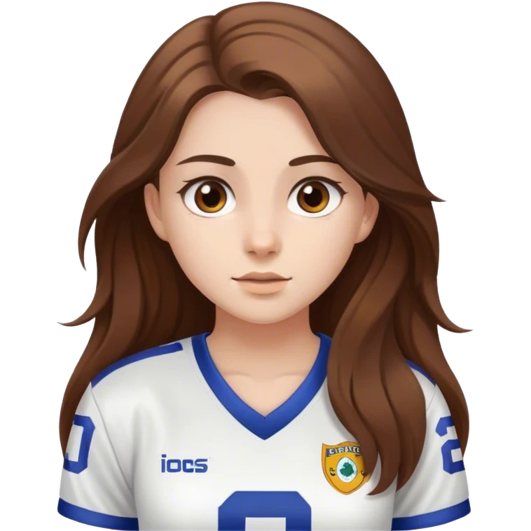 White Girl with long brown hair and brown eyes football jersey emoji
