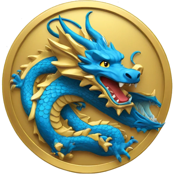GOLDEN COIN WITH A BLUE DRAGON emoji