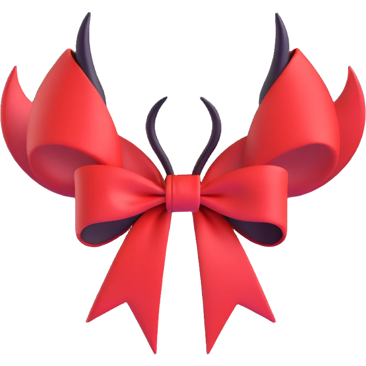 devil bow, red and black, small horns on the bow, pointed ends, mischievous vibe emoji