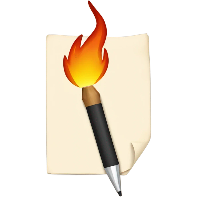 A hand writing on paper with a pen and the paper burning emoji