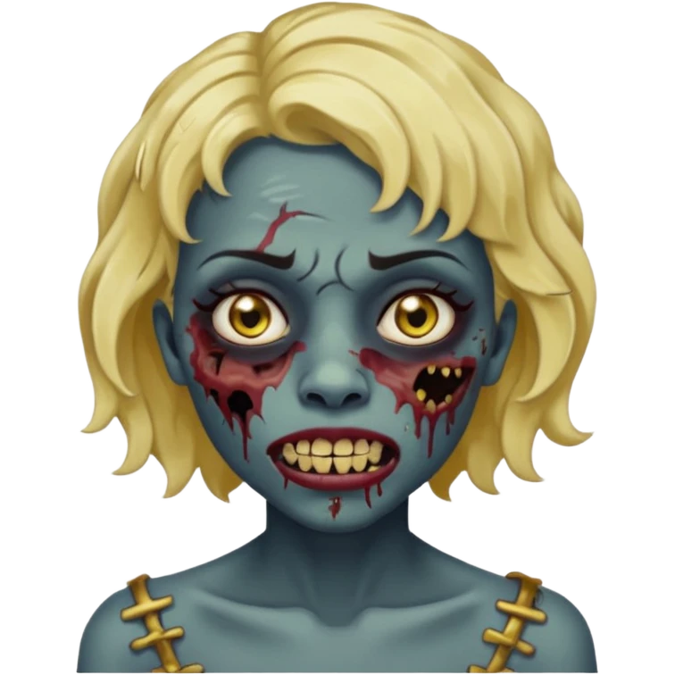 Quero um zumbi com a pele negra,com machucados no rosto (poucos) com dentes de ouro,com cabelos curtos ondulado, com rosto feminino  emoji