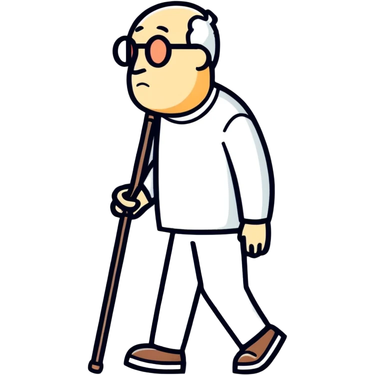Blind man with walking stick, thinking of his daughter ￼ emoji