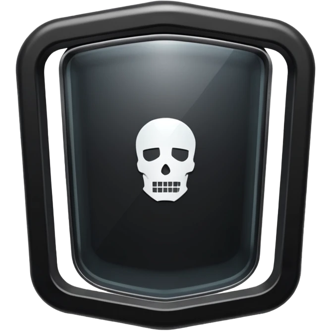 black riot shield with white RCR text and glass viewing window emoji