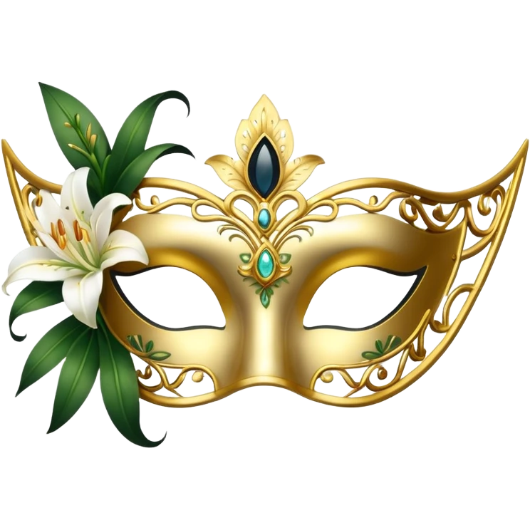 golden masquerade eye mask with white lily flower on the side emoji