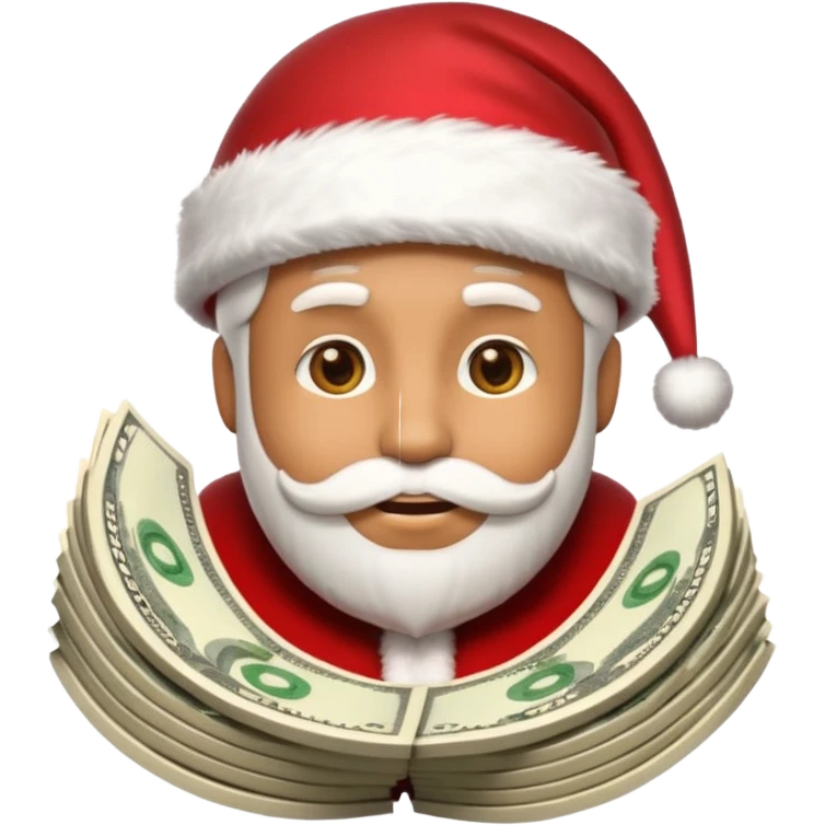 A confident rich emoji face wearing a Santa hat, money stacks, casino vibe, New Year theme, premium 3D emoji style, sharp details, no text, isolated on transparent background emoji