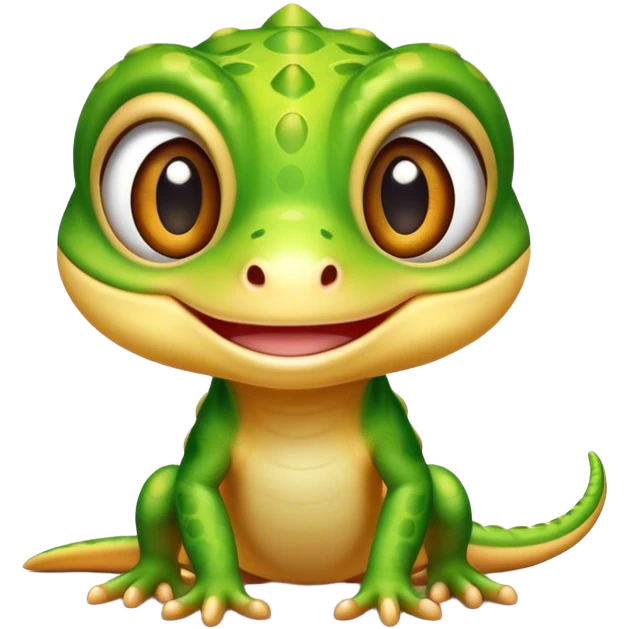Cutesy Gecko Mascot character with big eyes, smiling emoji