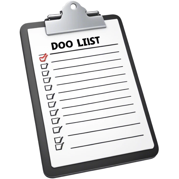 White to do list with black writing and white clip board emoji