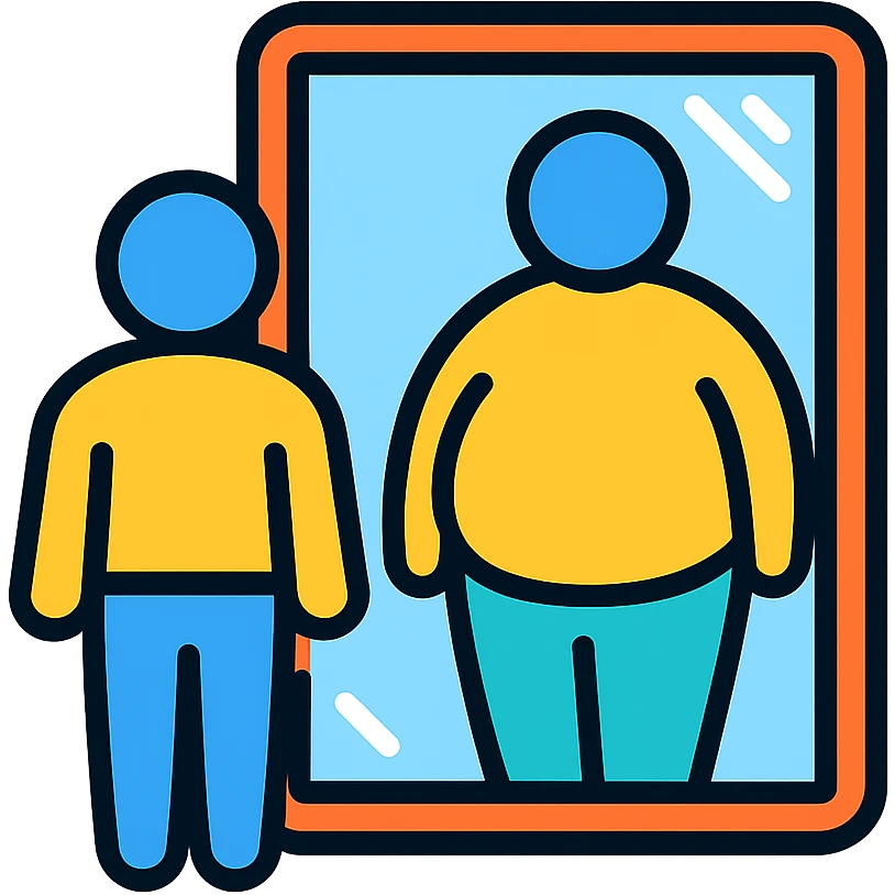 mirror with a body reflection that differs from the original icon, clear outlines, strong shadows and highlights, psychosomatics and psychology theme, fun and not too complex emoji