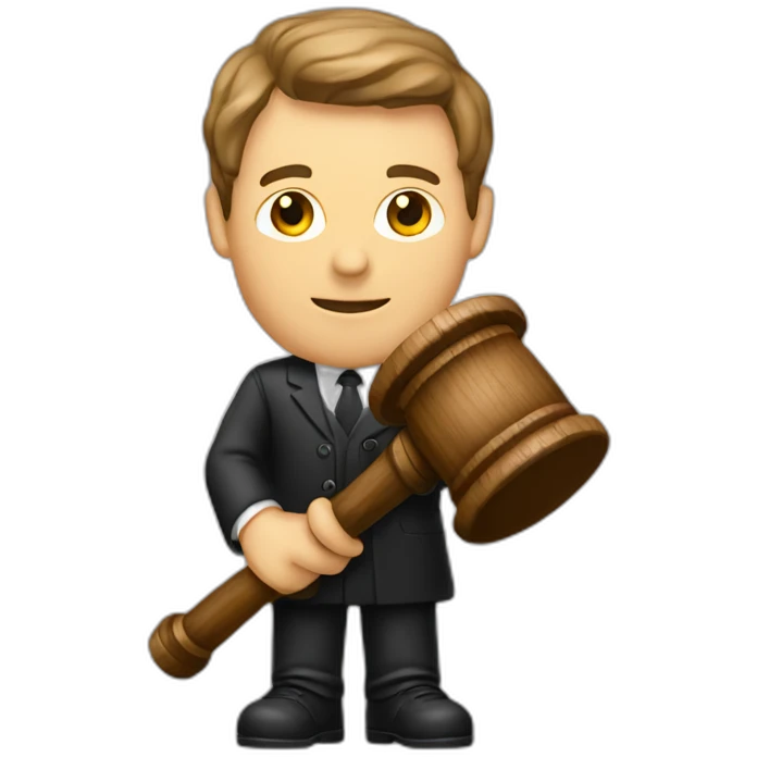 male judge holding a small woodden hammer emoji