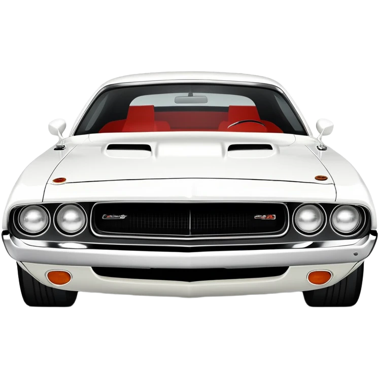 Iconic white 1971 Dodge Challenger from Death Proof, consistent 30-degree perspective with detailed front end and hood, maintaining authentic proportions, all-white color scheme, iOS emoji style emoji