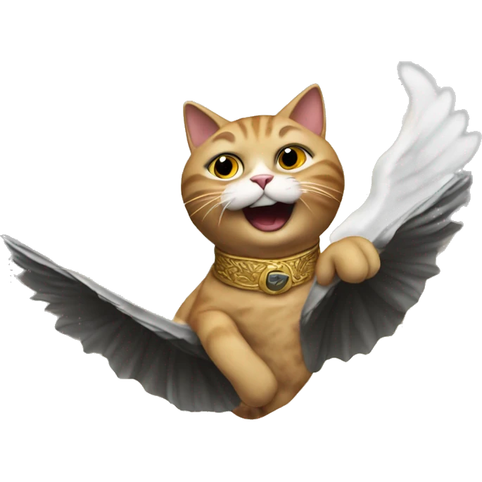 A cat flying through heaven smoking a cigar emoji