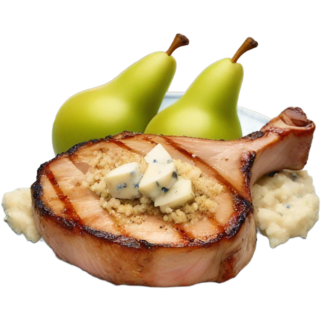 Pork chops with sliced pears and blue cheese crumble emoji