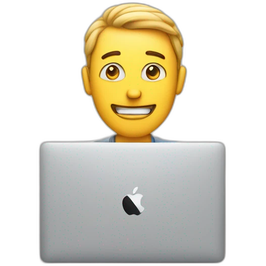Men with a MacBook shaking your hand. Hearts around his head emoji