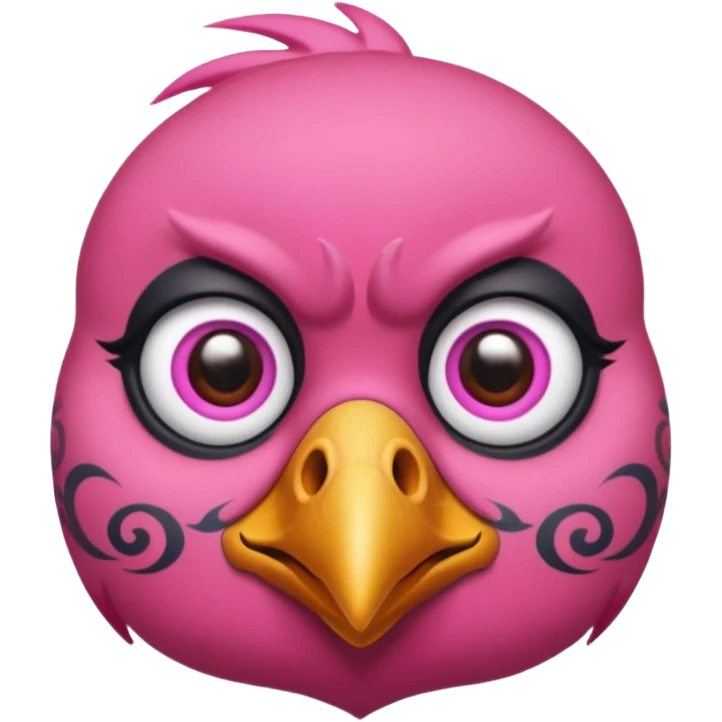 pink bird with piercings and excessive face tattoos two eyes emoji