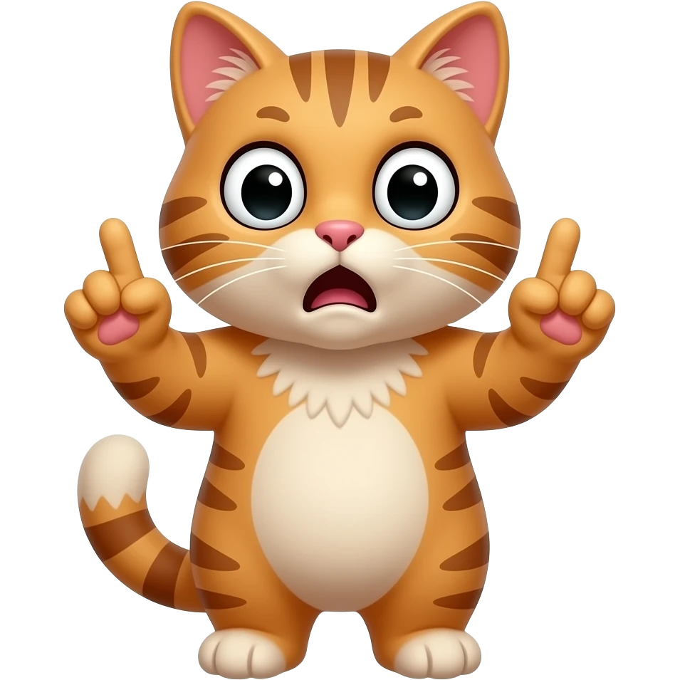 A surprised cat that is saying the curse words well throwing up the middle finger with both hands emoji