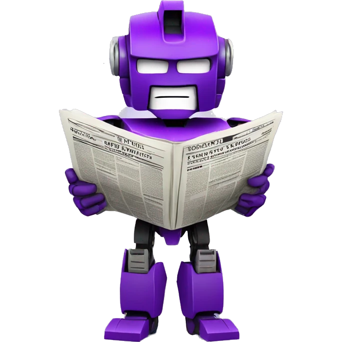 emoji that's a transformer, purple, holding a newspaper emoji