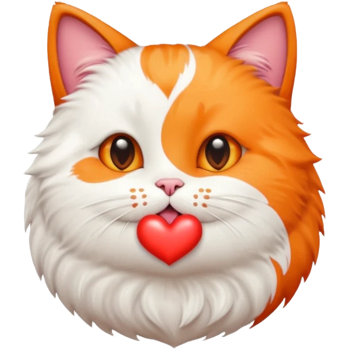 A cute circular cat blowing a smooch kiss with heart and little bite on the lower lip emoji