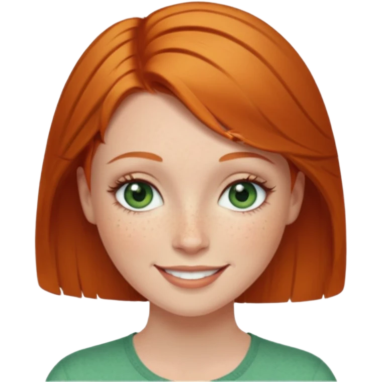 Short Ginger hair, green eyes, eye lashes White woman happy emoji