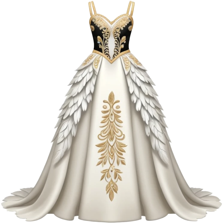 Hyper Realistic ornate Wedding dress displays  with feathers  emoji