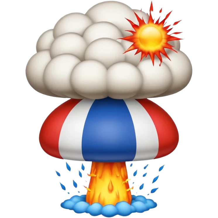 French flag with an exploding nuclear mushroom cloud on top, emoji style emoji