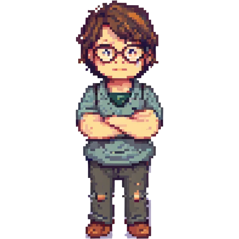worried nerd with arms crossed, pixel art style emoji