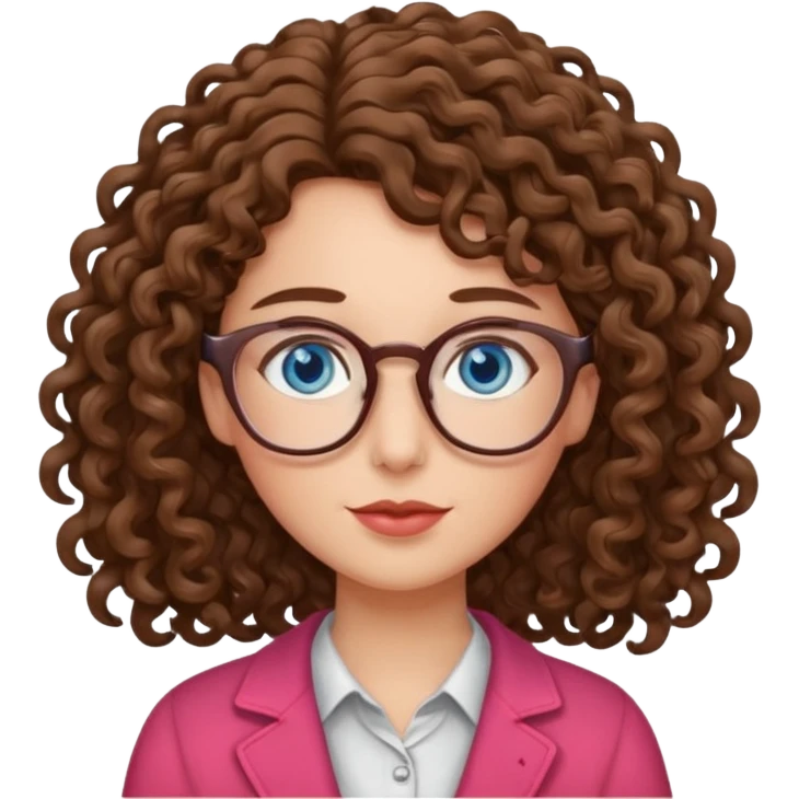 teacher blue eyes glasses curly brown hair long kind valentine emoji